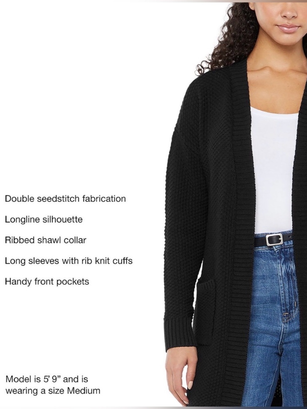 GAP Black Open-Front Long Cardigan with Pockets Size-Medium - Picture 4 of 6